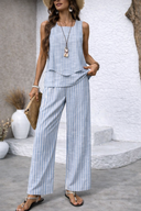 Nicolasa™ | Conjunto Rayas Azul Top y Pantalón Ancho