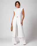 Benigna™ | Conjunto Blanco Túnica Volante y Pantalón