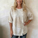 Remedios™ | Blusa Vintage con Cordones y Estampado Artesanal