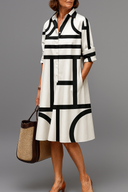 Leocadia™ | Vestido Midi Geométrico Blanco y Negro